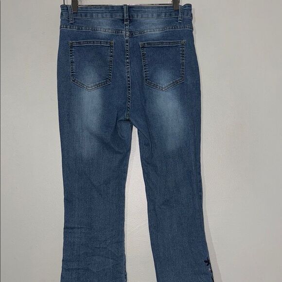 Blue Flare & Wide Leg Jeans with Floral Details - Picture 9 of 14